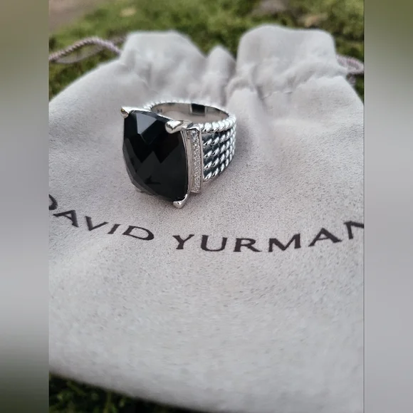 David Yurman Sterling Silver Wheaton 14x20mm Black Onyx & Diamond Ring - Picture 4 of 16